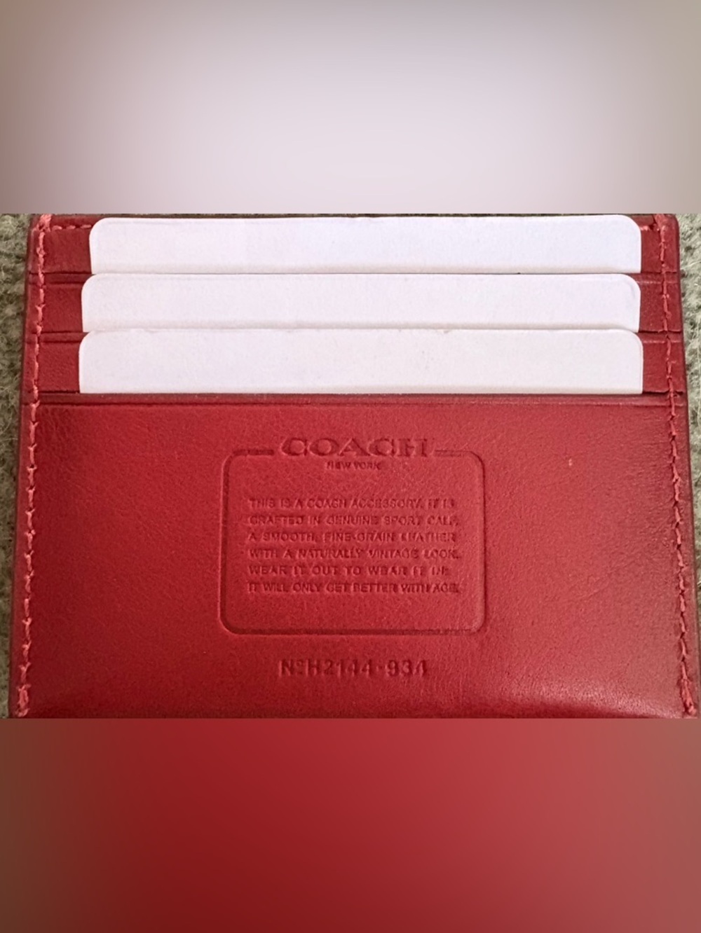 Coach Red Leather Card Holder Wallet w/ Gold Heart Detail - Picture 2 of 3